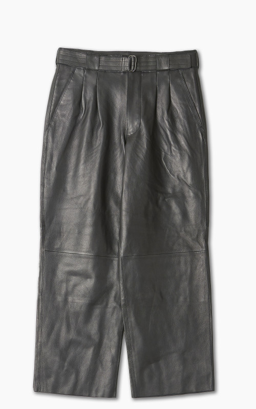 Belted Leather 2 Tuck Trousers Black