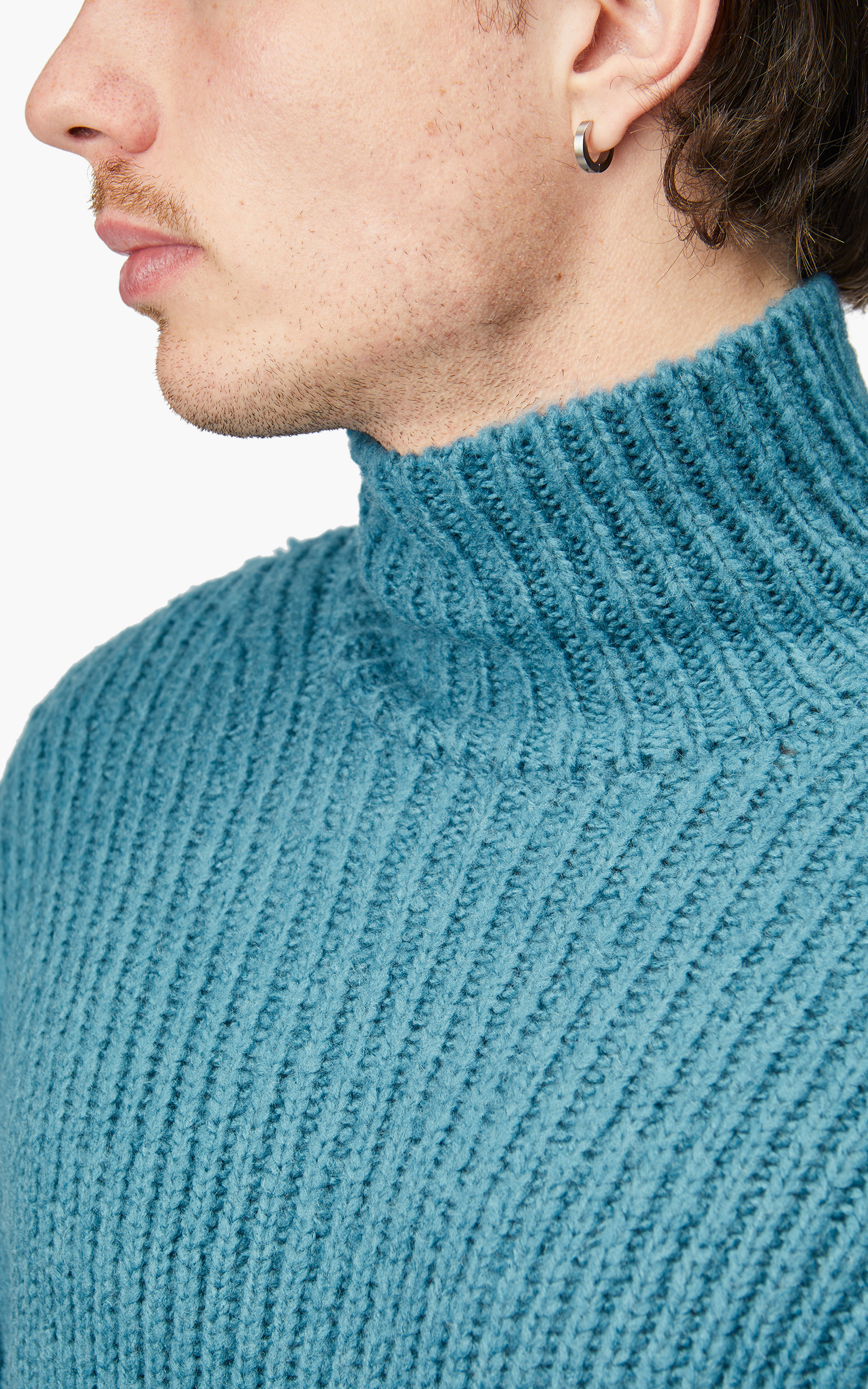 Auralee Wool Baby Camel Brushed Yarn Knit Turtle Blue | Cultizm
