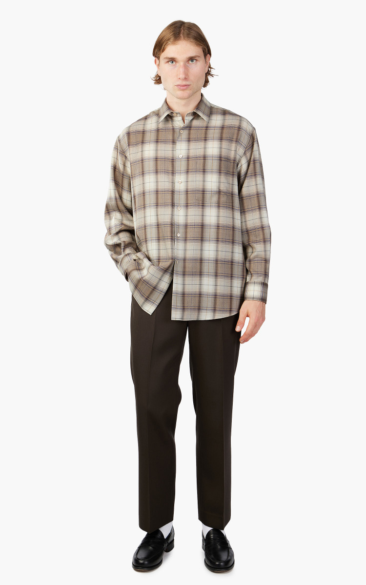 Auralee Super Light Wool Check Shirt Light Brown Check | Cultizm