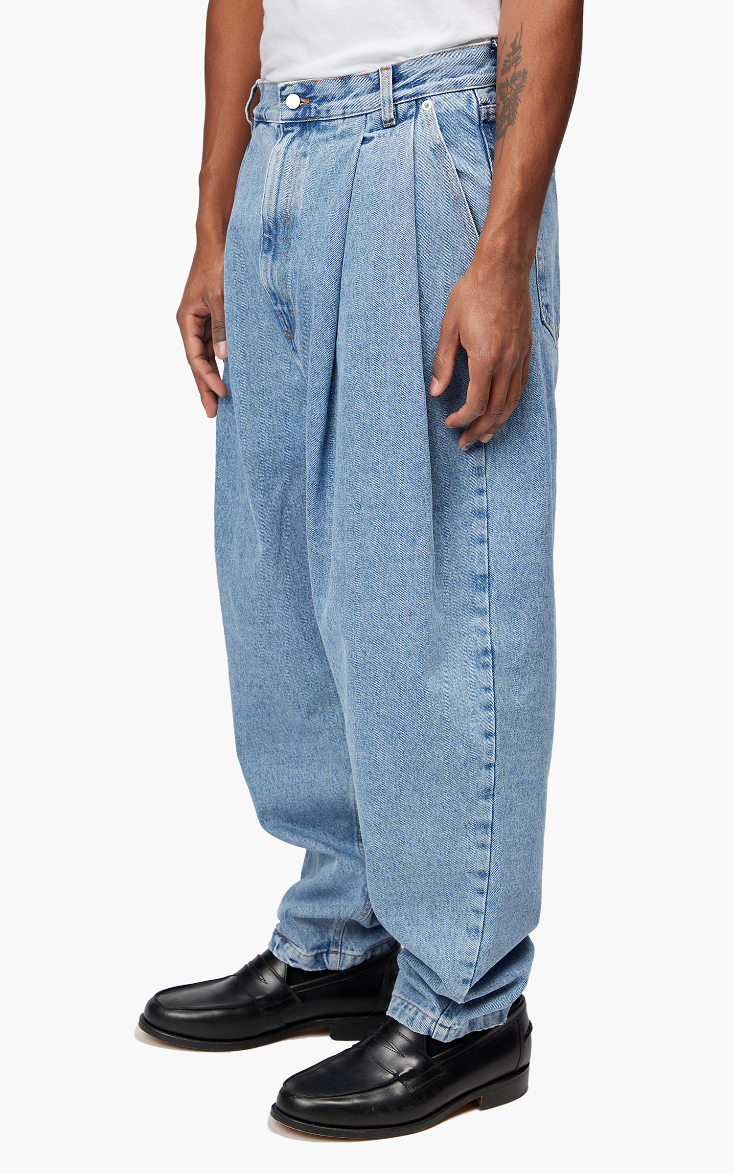 Hed Mayner Pleated Denim Blue Stone Washed | Cultizm