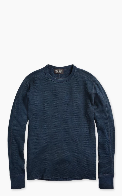 RRL Indigo Jacquard-Knit Crewneck Rinsed Blue Indigo