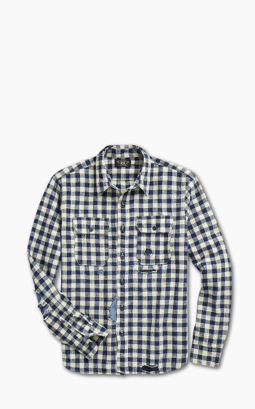 RRL Linen-Cotton Workshirt Indigo Checked