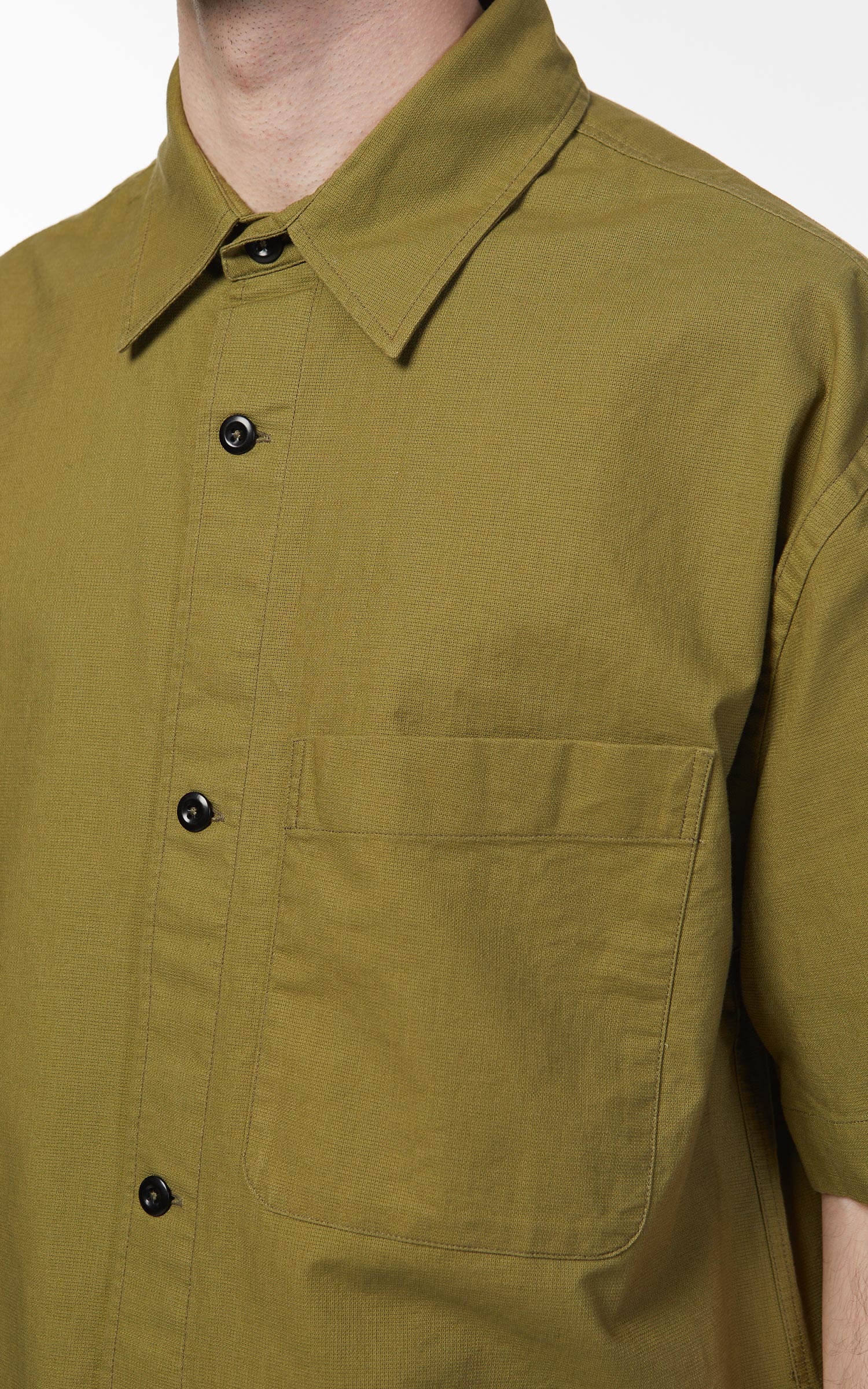 Margaret Howell MHL. S/S Worker Shirt Textured Cotton Khaki | Cultizm