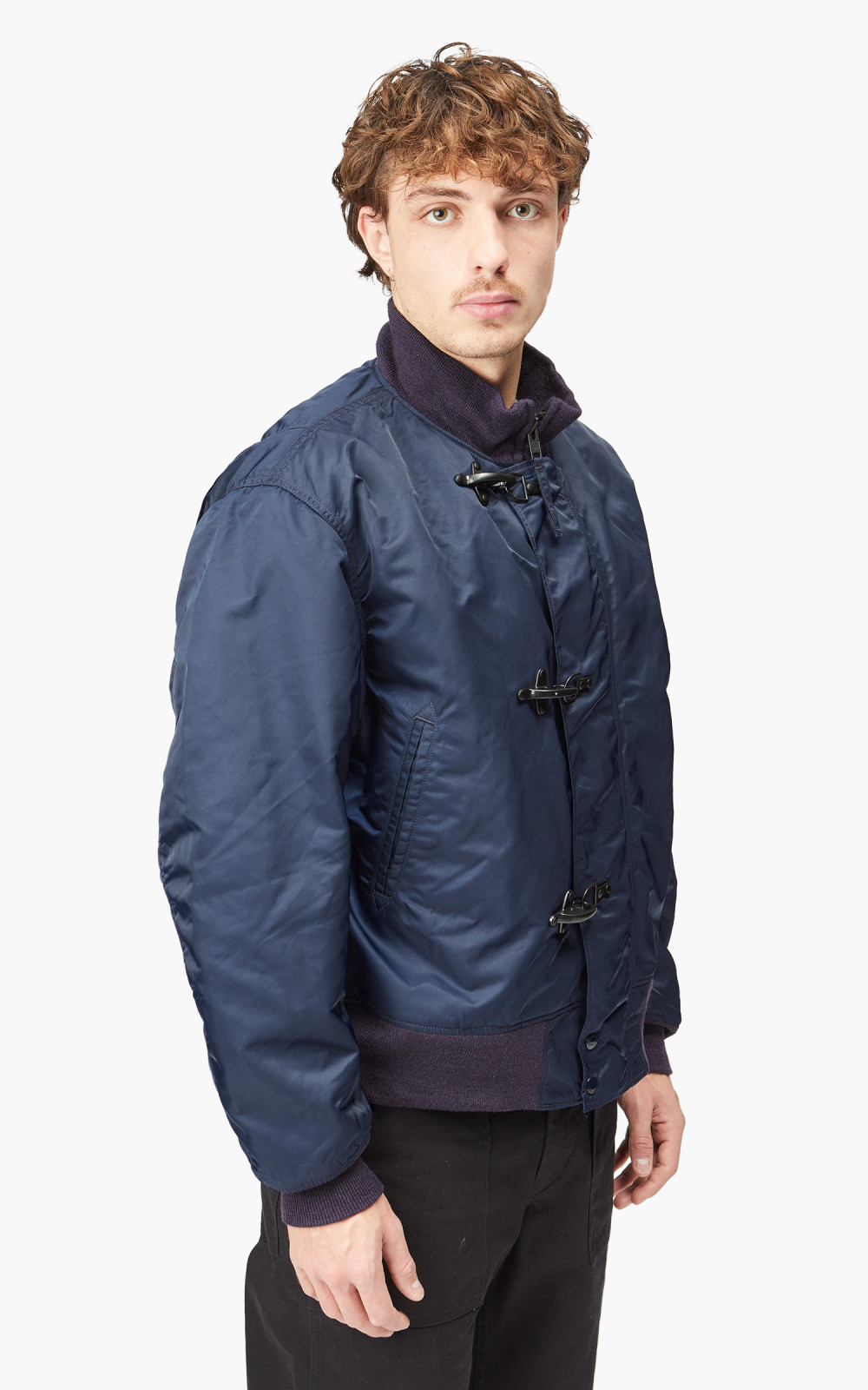 Engineered Garments Deck Jacket Flight Satin Nylon Navy | Cultizm