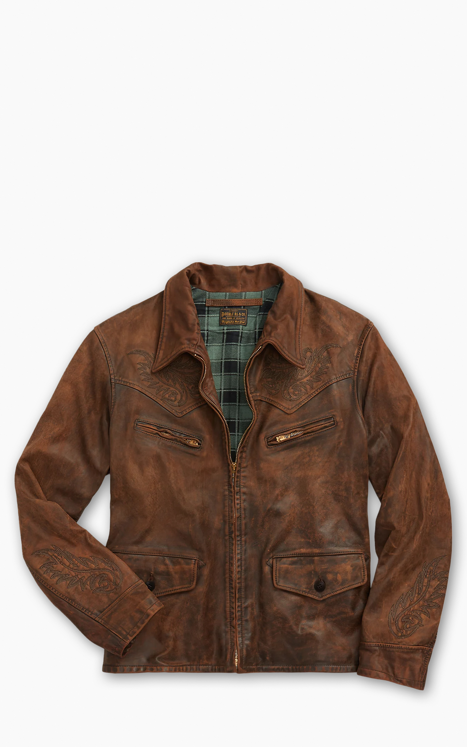 RRL Embroidered Leather Jacket Brown