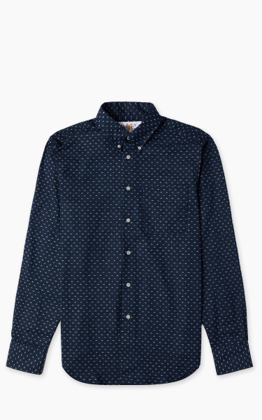 Naked &amp; Famous Denim Easy Shirt Kimono Triangles Print Indigo