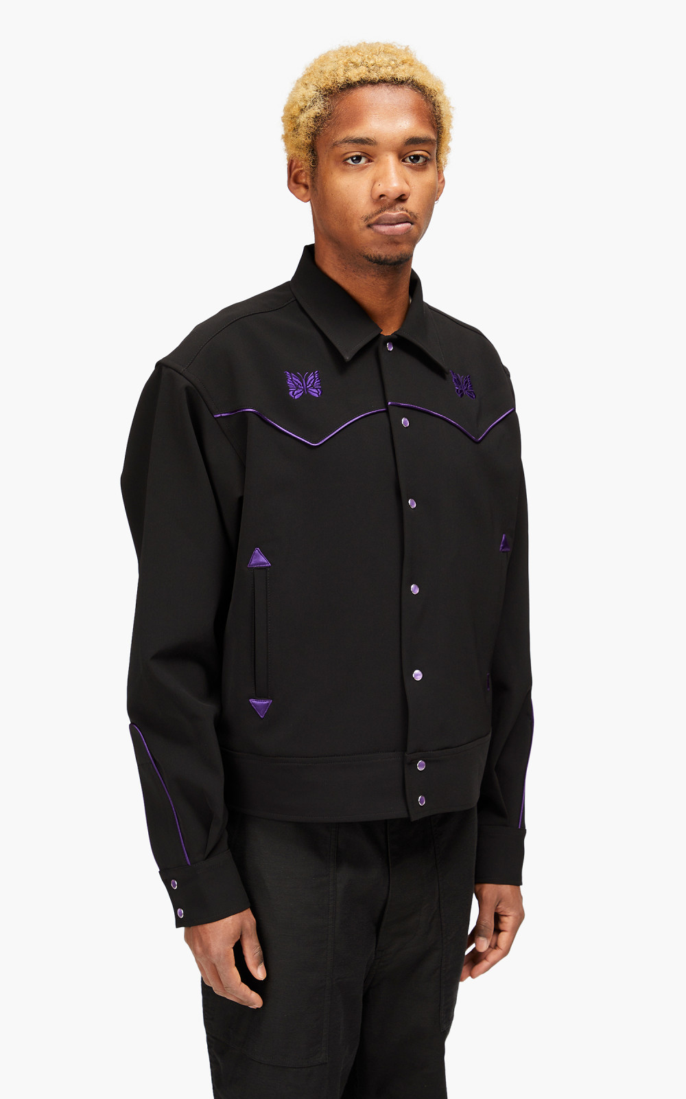 Needles Piping Cowboy Jacket Pe/Pu Double Cloth Black | Cultizm