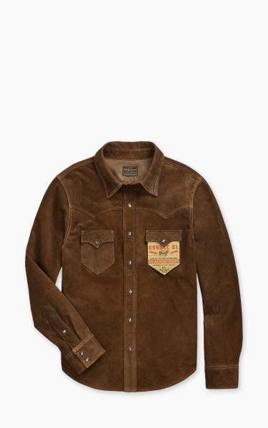 RRL Willett Roughout Suede Western Overshirt Brown