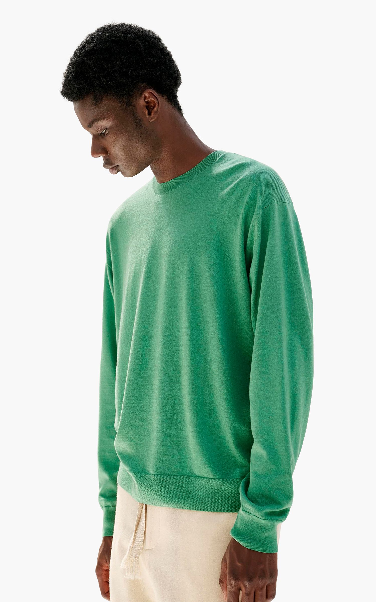 Norse Store  Shipping Worldwide - Auralee Mix Yarn Rib Knit Pullover -  Green