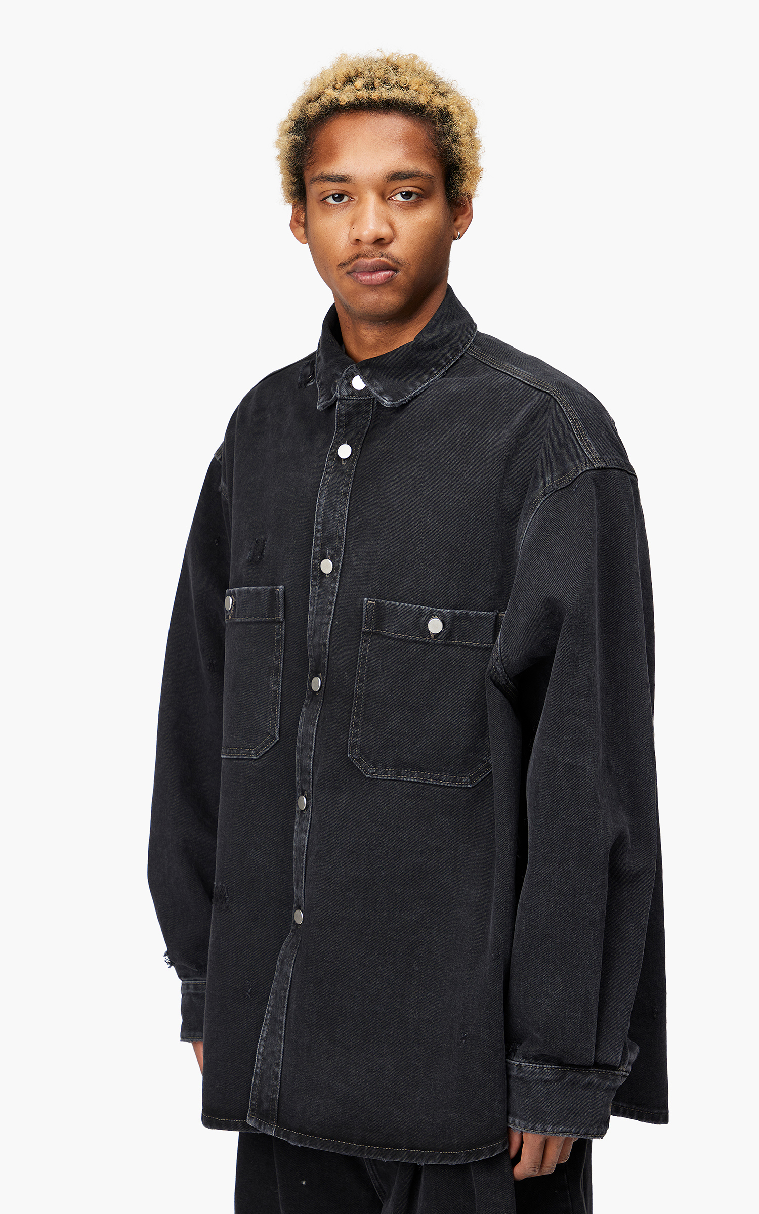 Hed Mayner Destroyed Denim Shirt Black Stone Washed | Cultizm