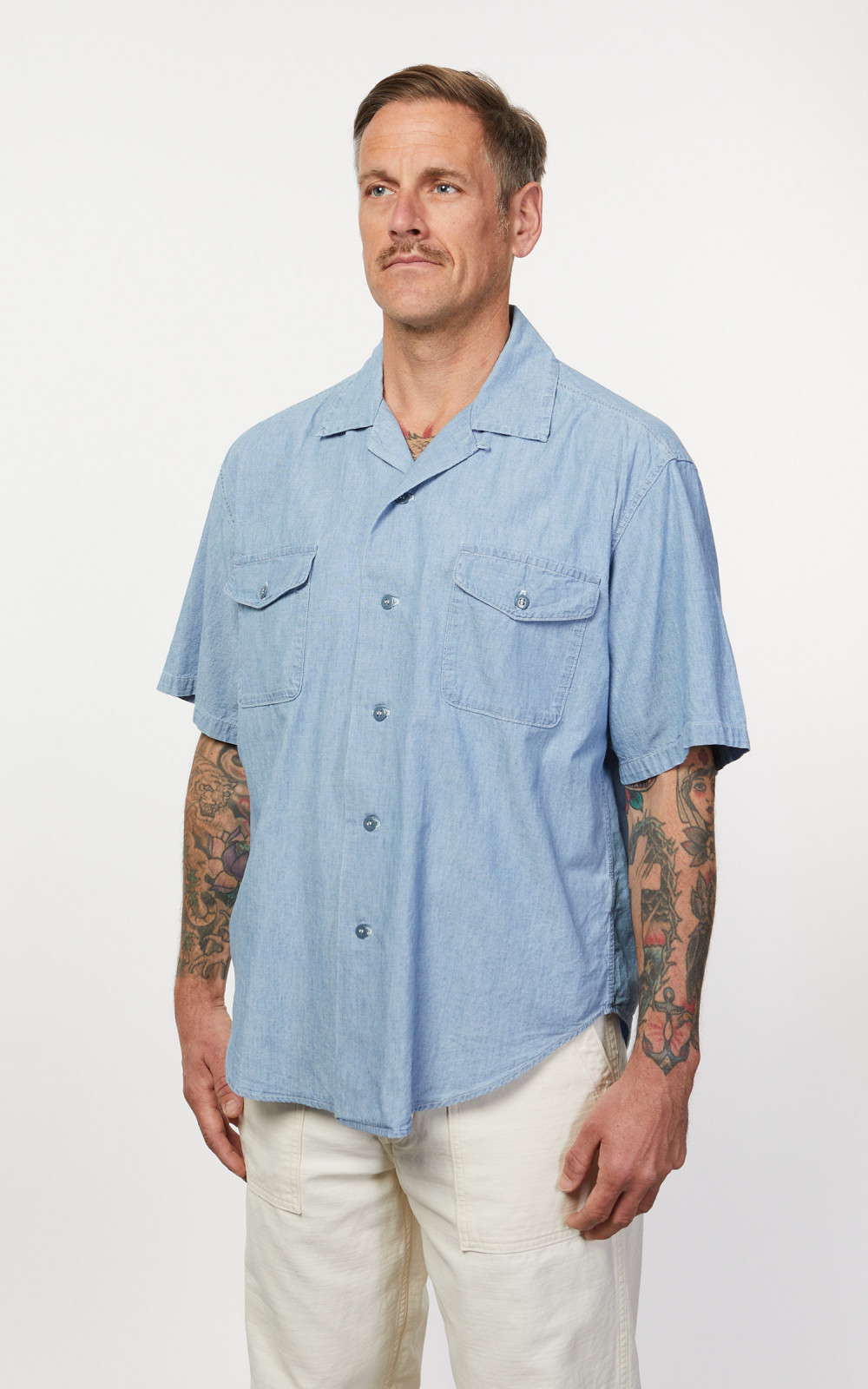 OrSlow US Navy Officer Half Sleeve Shirt Chambray | Cultizm