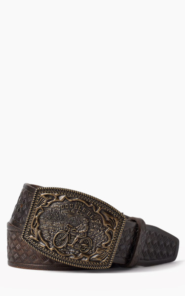 RRL Basket-Weave-Embossed Leather Belt Black/Vintage Brass