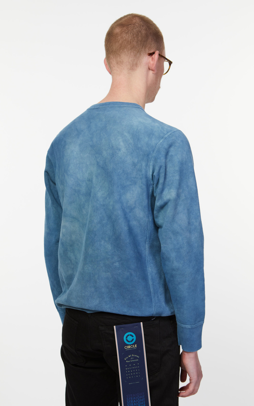 3sixteen French Terry Crewneck Natural Indigo Crumple Dye | Cultizm