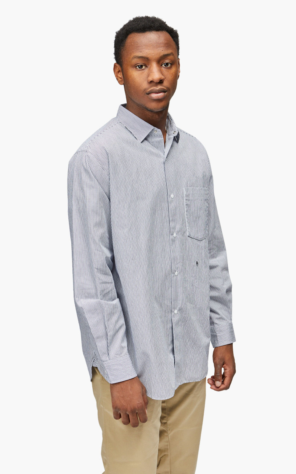 Nanamica Regular Collar Stripe Wind Shirt Navy | Cultizm