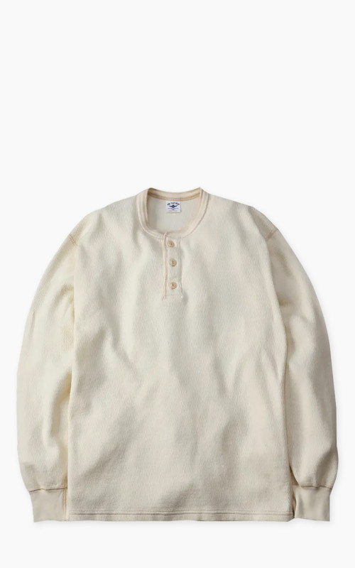 The Flat Head FN-THLH-004 Waffle Knit Henley Thermal Ivory