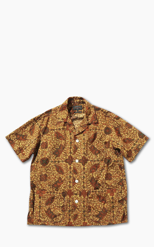 Beams Plus Short Sleeve Batik Print Beach Shirt Brown