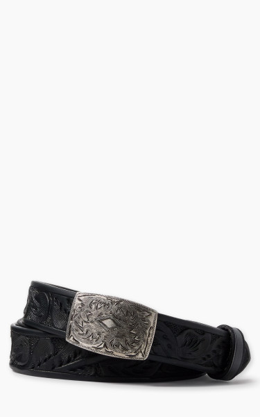 RRL Hand-Tooled Leather Belt Black