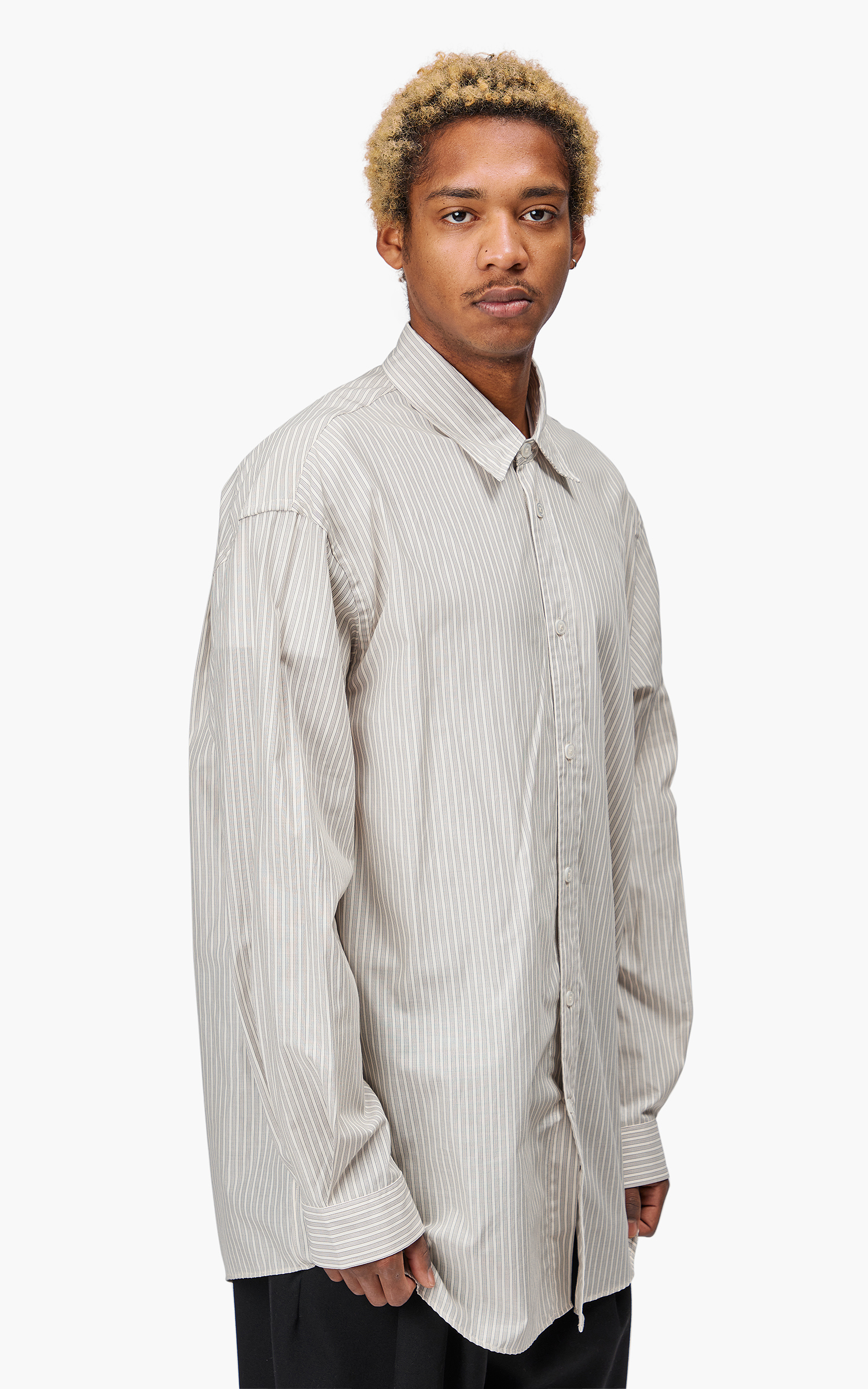 Hed Mayner Open Back Shirt Cool Grey Pinstripes | Cultizm