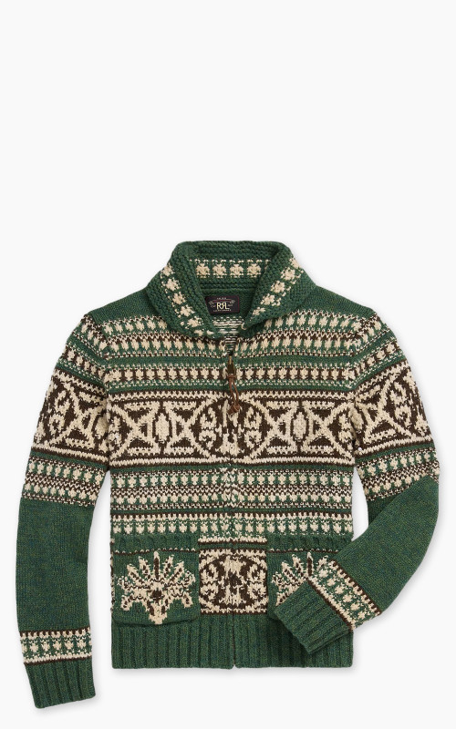 RRL Wool Shawl Collar Cardigan Green Multi