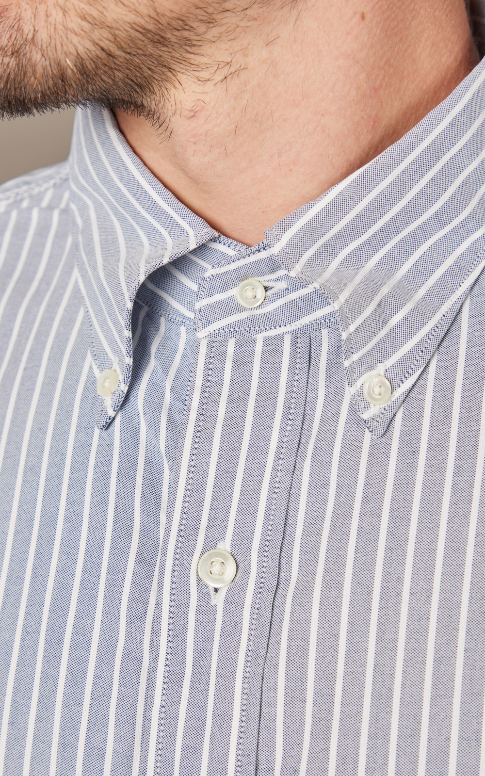 Nanamica Button Down Stripe Wind Shirt Navy | Cultizm