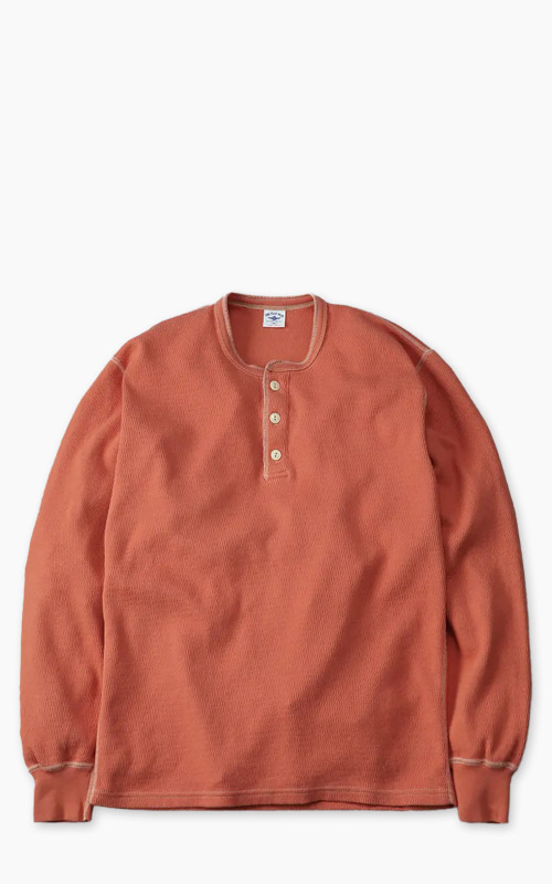 The Flat Head FN-THLH-004 Waffle Knit Henley Thermal Light Orange