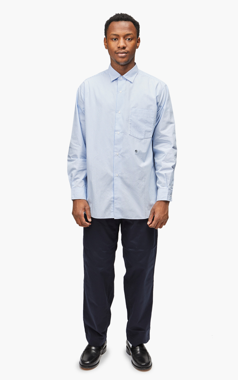 Nanamica Regular Collar Stripe Wind Shirt Sax | Cultizm