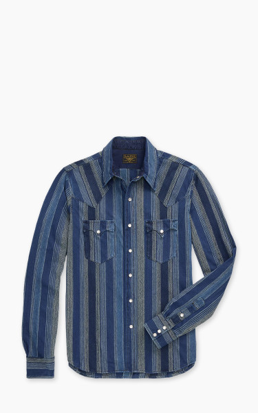 RRL Slim Fit Indigo Striped Western Shirt Indigo/Multi