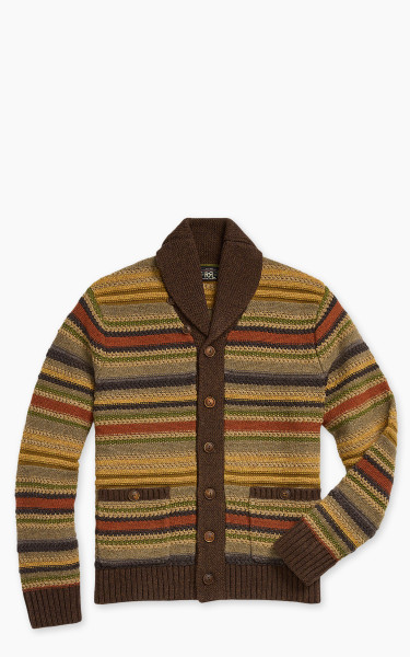 RRL Striped Wool Shawl Collar Cardigan Brown Multi