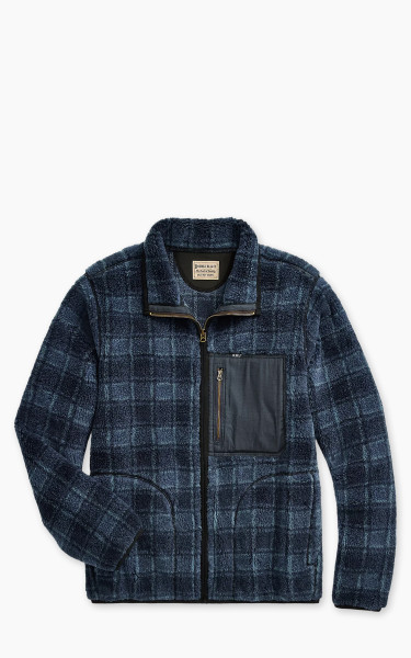 RRL Plaid Wool-Blend Pile Fleece Jacket Navy