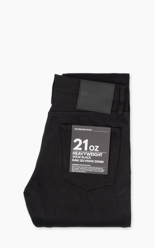 The Unbranded Brand UB242 Tapered Fit Heavyweight Solid Black Selvedge 21oz