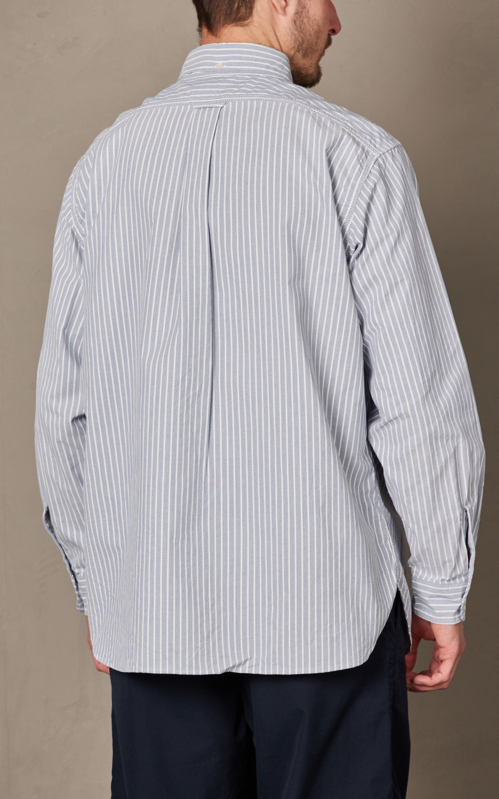 Nanamica Button Down Stripe Wind Shirt Navy | Cultizm