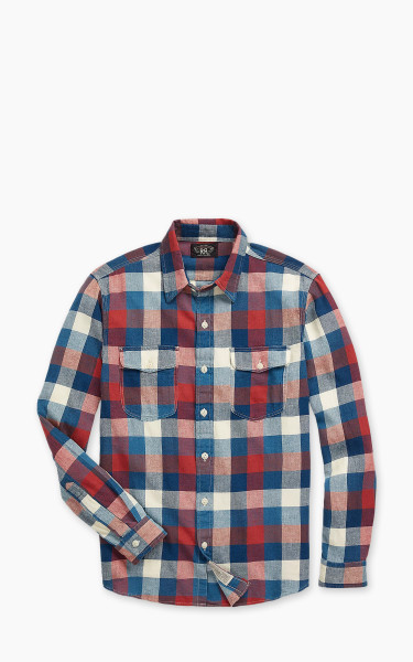 RRL Indigo Plaid Cotton-Linen Workshirt Red/Indigo