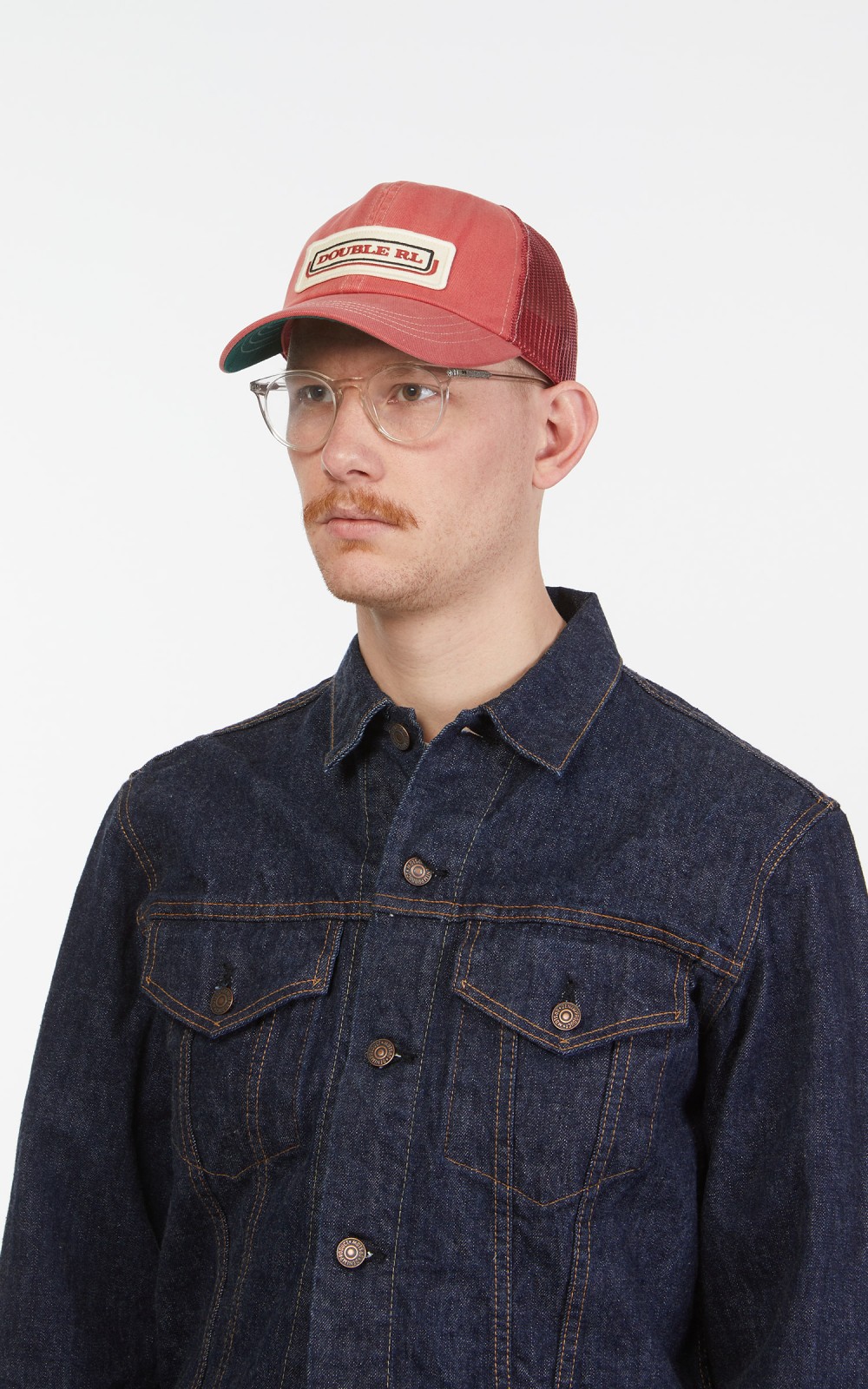 RRL Denim Mesh Trucker Cap Faded Red | Cultizm