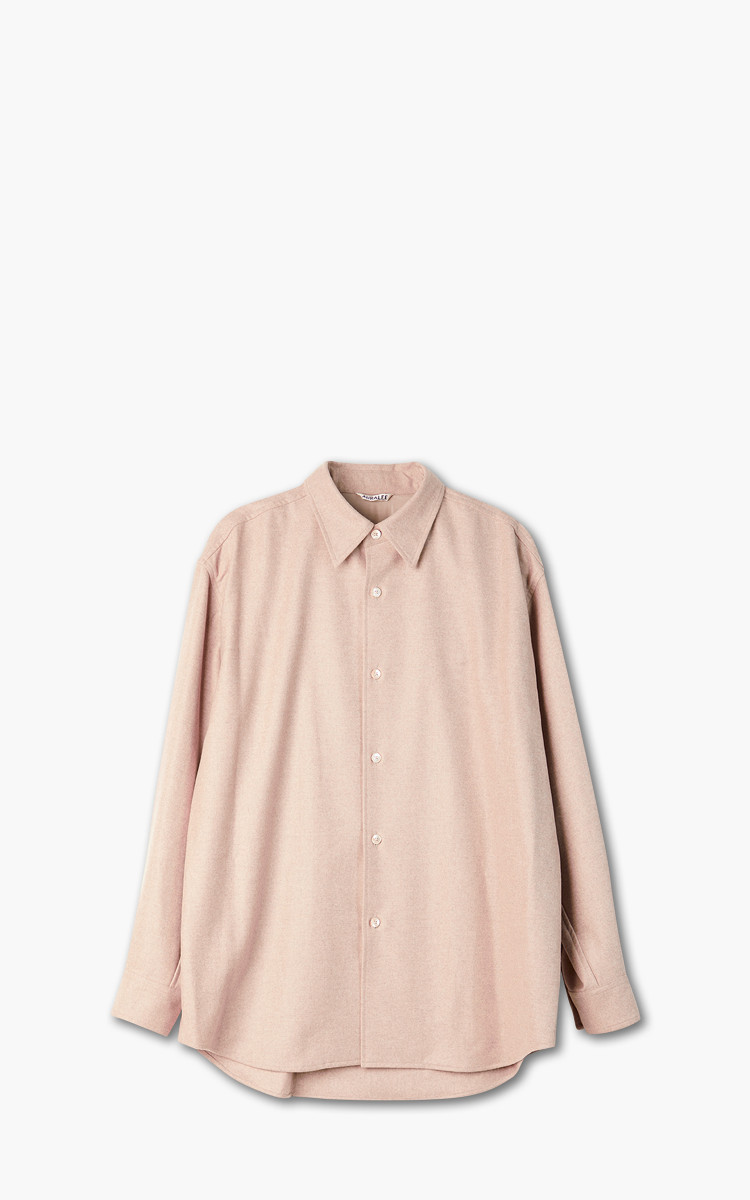 Wool Fulling Flannel Shirt Top Light Pink