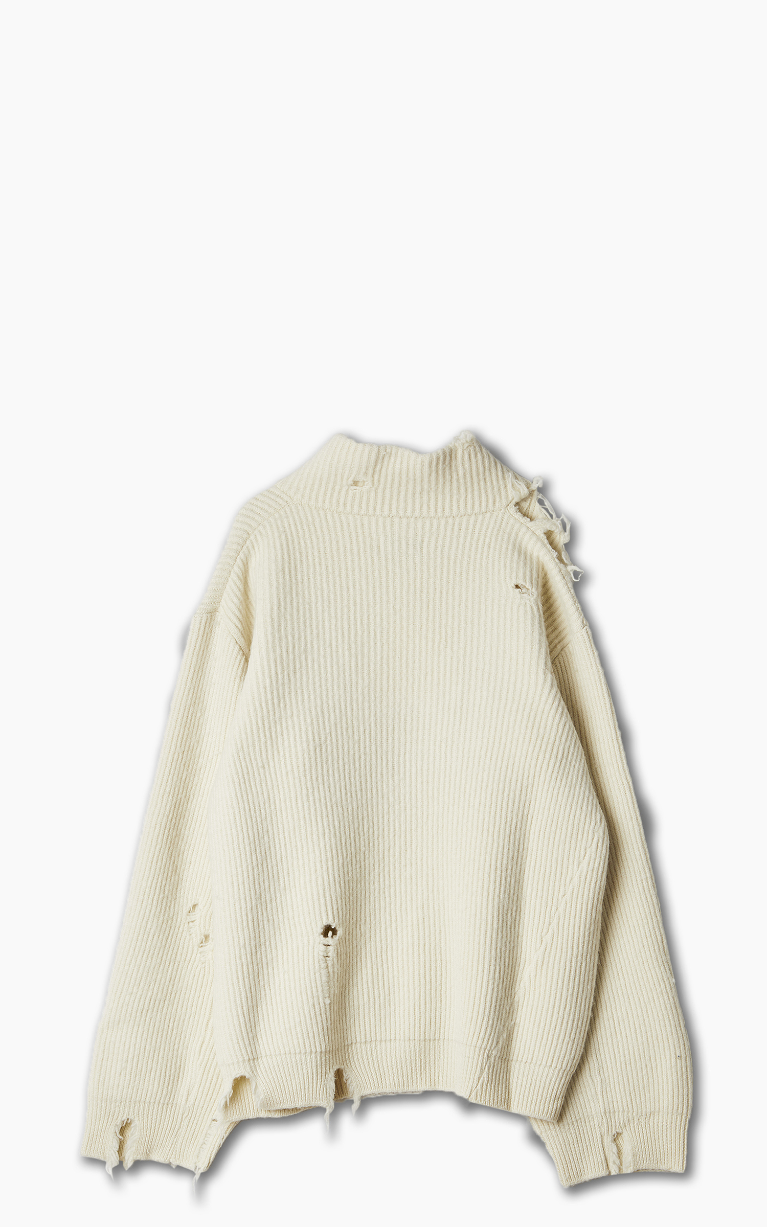 Destroyed V-Neck Rib Sweater Ecru