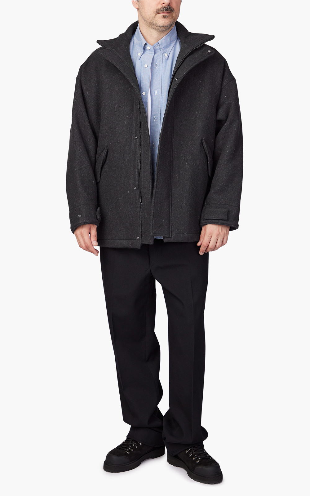 Kaptain Sunshine Short Mill Coat Melton Wool Charcoal | Cultizm