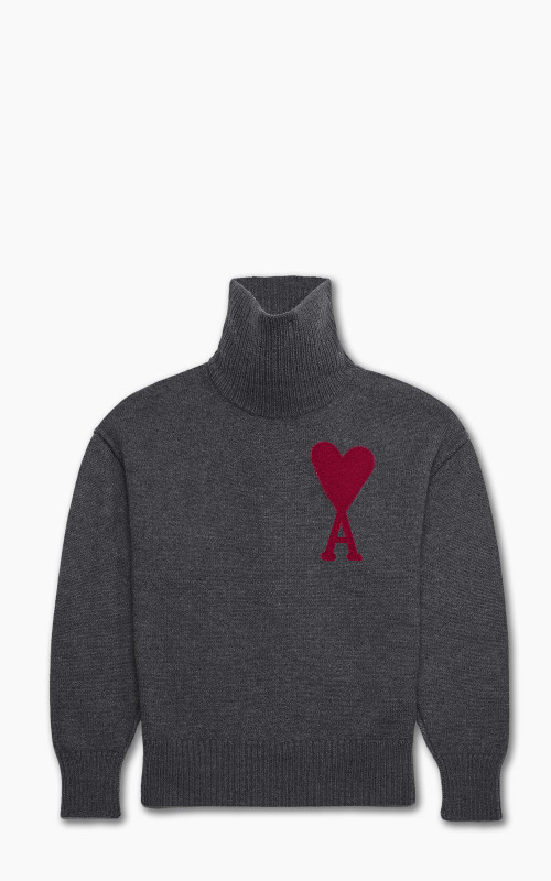 AMI Paris Red ADC Sweater Turtleneck Heather Grey/Red