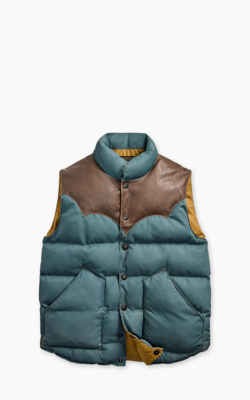 RRL Stonely Leather-Yoke Quilted Vest Vintage Blue