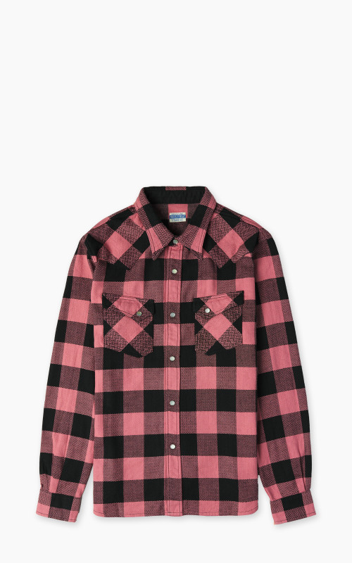 The Flat Head FN-SNW-101L Block Check Flannel Western Shirt Pink/Black