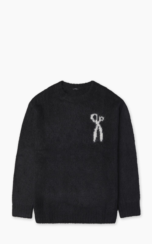 Denham Keagan Intarsia Sweater Hairy Knit Black