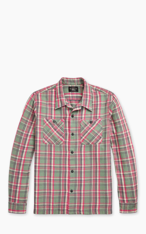 RRL Monterey Plaid Twill Camp Shirt Sage/Red