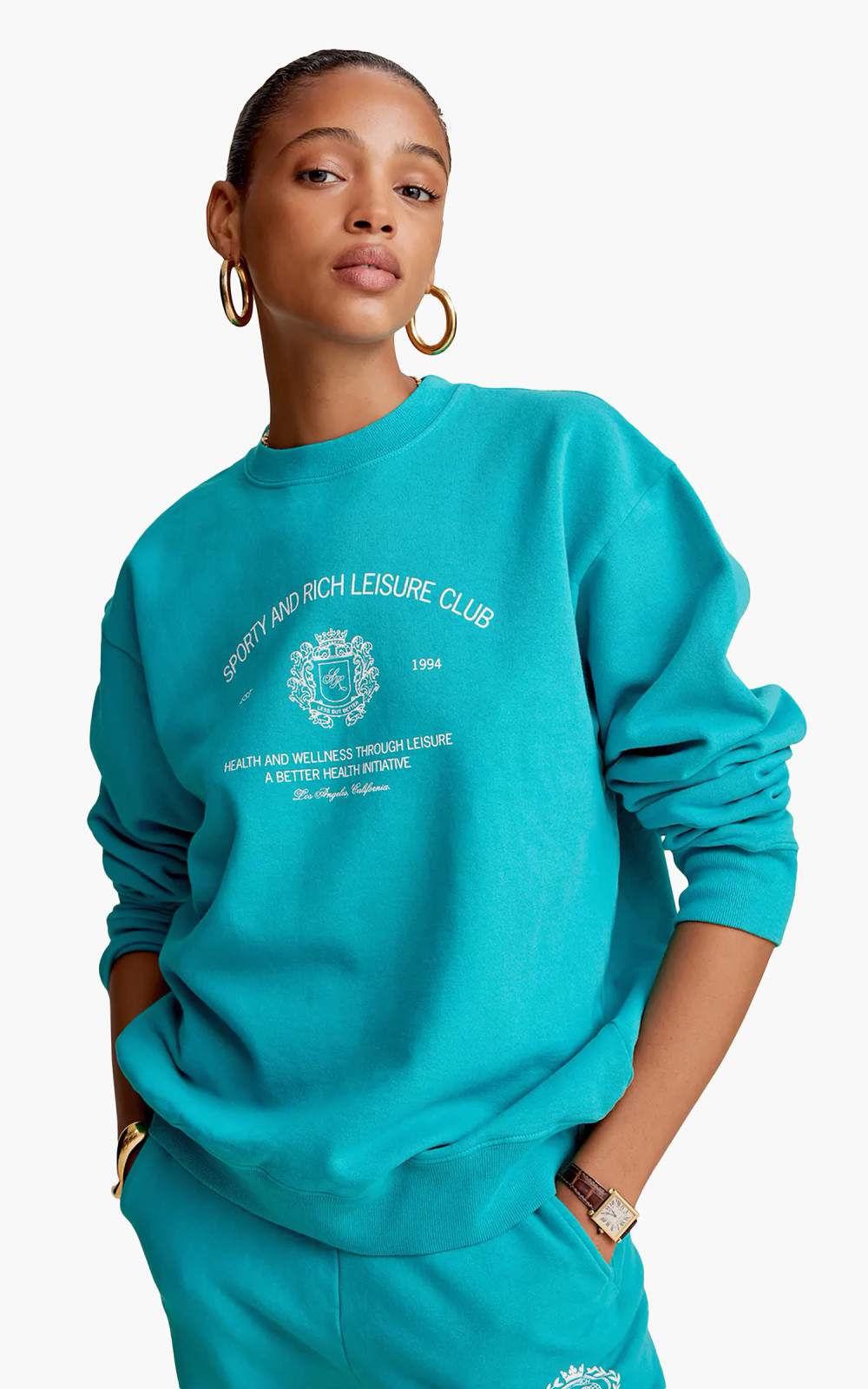 NEW SPORTY & RICH TEAL CREWNECK store SIZE MEDIUM