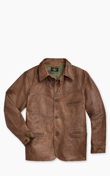 RRL Bradley Leather Car Coat Vintage Tan