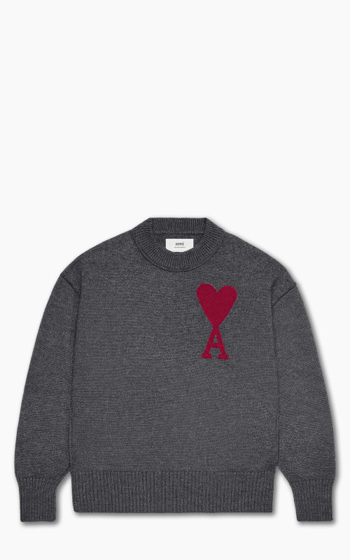 AMI Paris Red ADC Sweater Heather Grey/Red