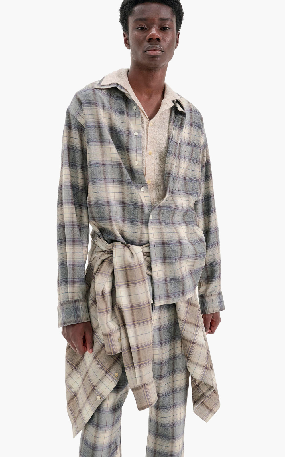 Auralee Super Light Wool Check Shirt Gray Check | Cultizm