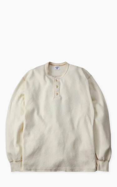 The Flat Head FN-THLH-004 Waffle Knit Henley Thermal Ivory