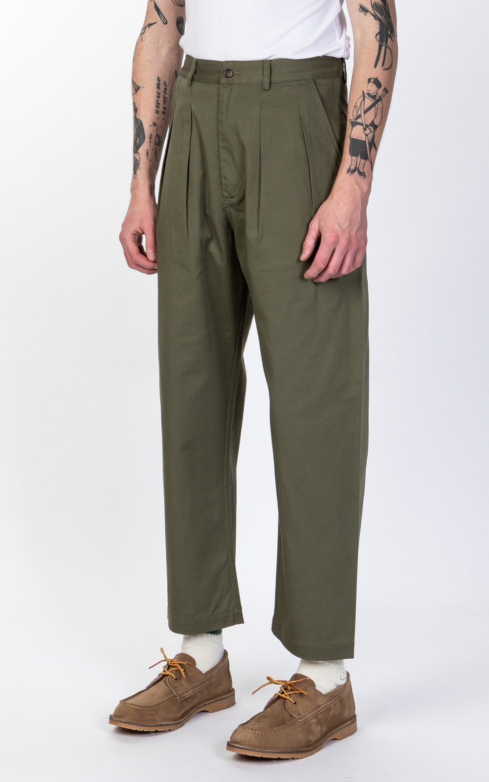 Universal Works Double Pleat Pant Twill Light Olive | Cultizm