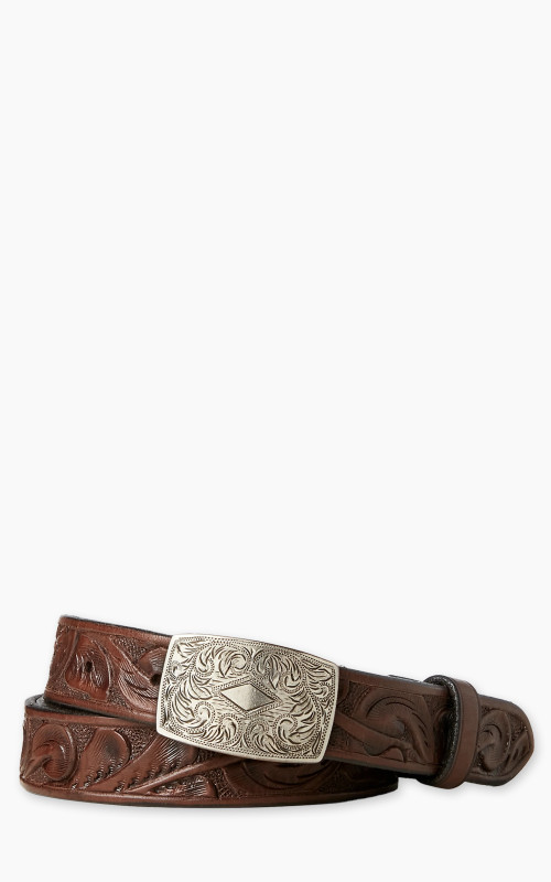 RRL Coleman Hand-Tooled Leather Belt Brown