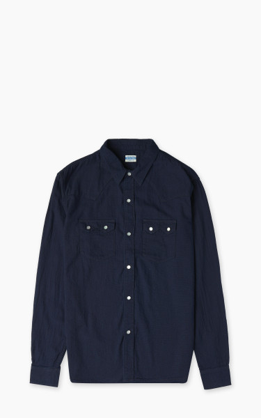 The Flat Head FN-SCW-002L Indigo Dobby Western Shirt Blue