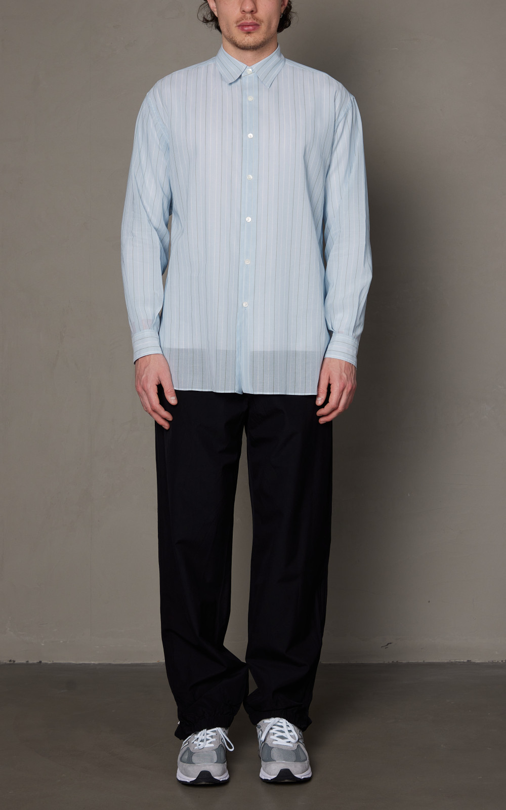 Auralee Hard Twist Finx Organdy Stripe Shirt Light Blue Stripe | Cultizm